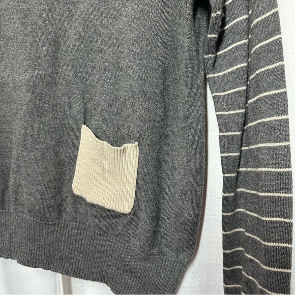 Anthropologie YOON Sweater M Gray Striped Dropped Sleeves Wool Blend Minimalist - Picture 3 of 11